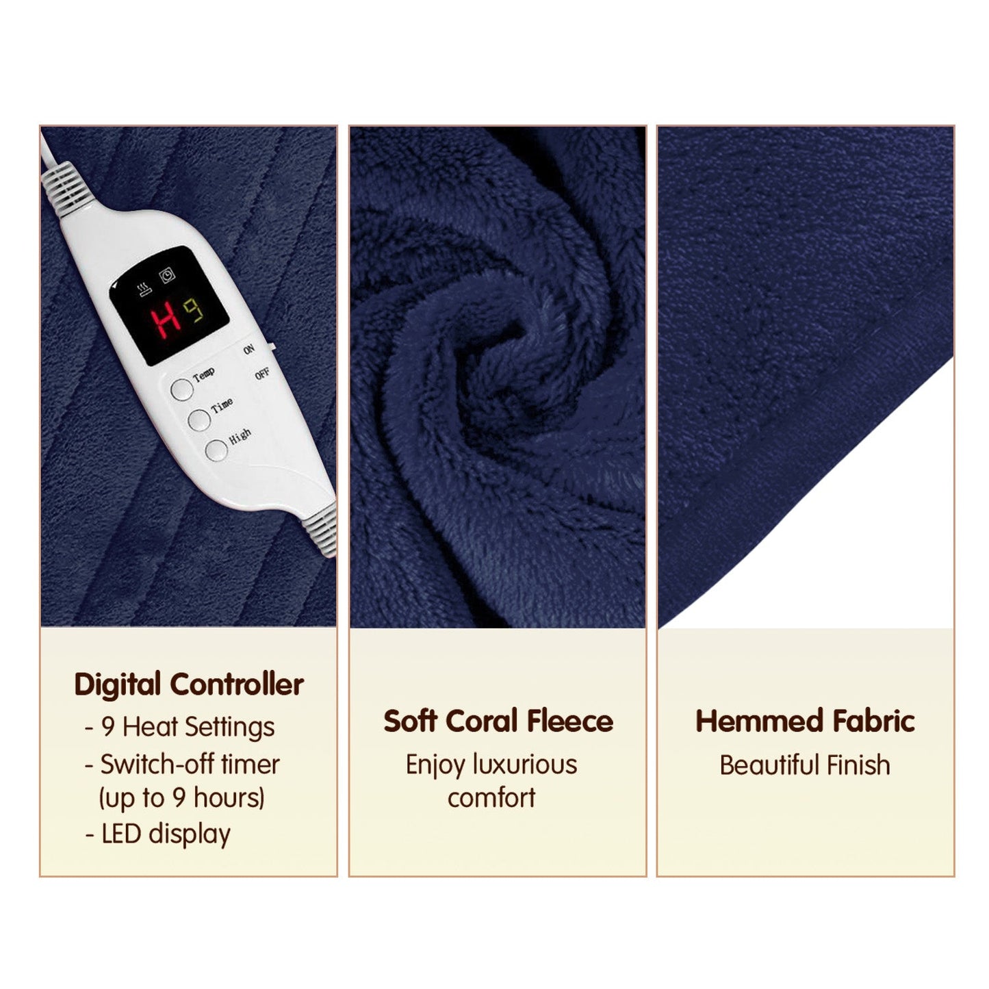NNEDPE Heated Electric Blanket Coral Warm Fleece Winter Blue